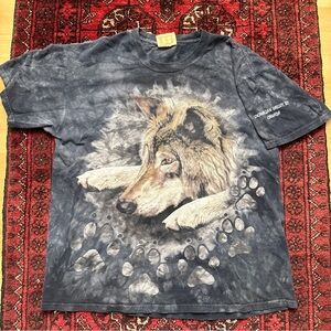 Wolf Graphic Tie-Dye Tee - Gray & Tan 100% Cotton Men’s Size Large